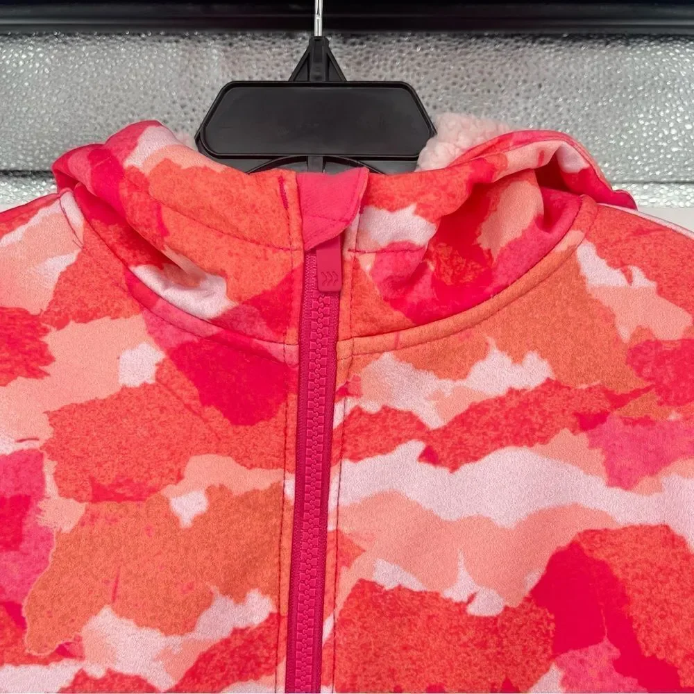 All In Motion Girl’s Abstract Pink Plush Softshell Full Zip Hooded Jacket 6/7